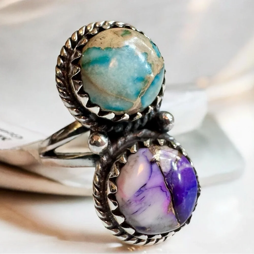 Ice Blue & Purple Dahlia Mohave Turquoise Ring (5.75)